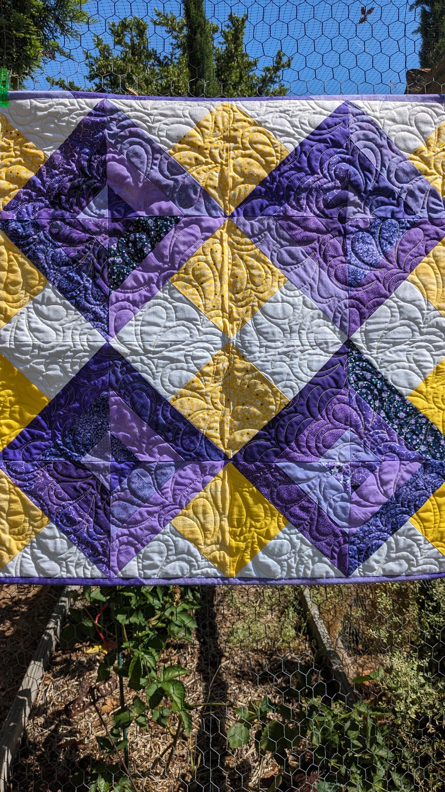 Baby Quilt/Table Topper - purple and yellow