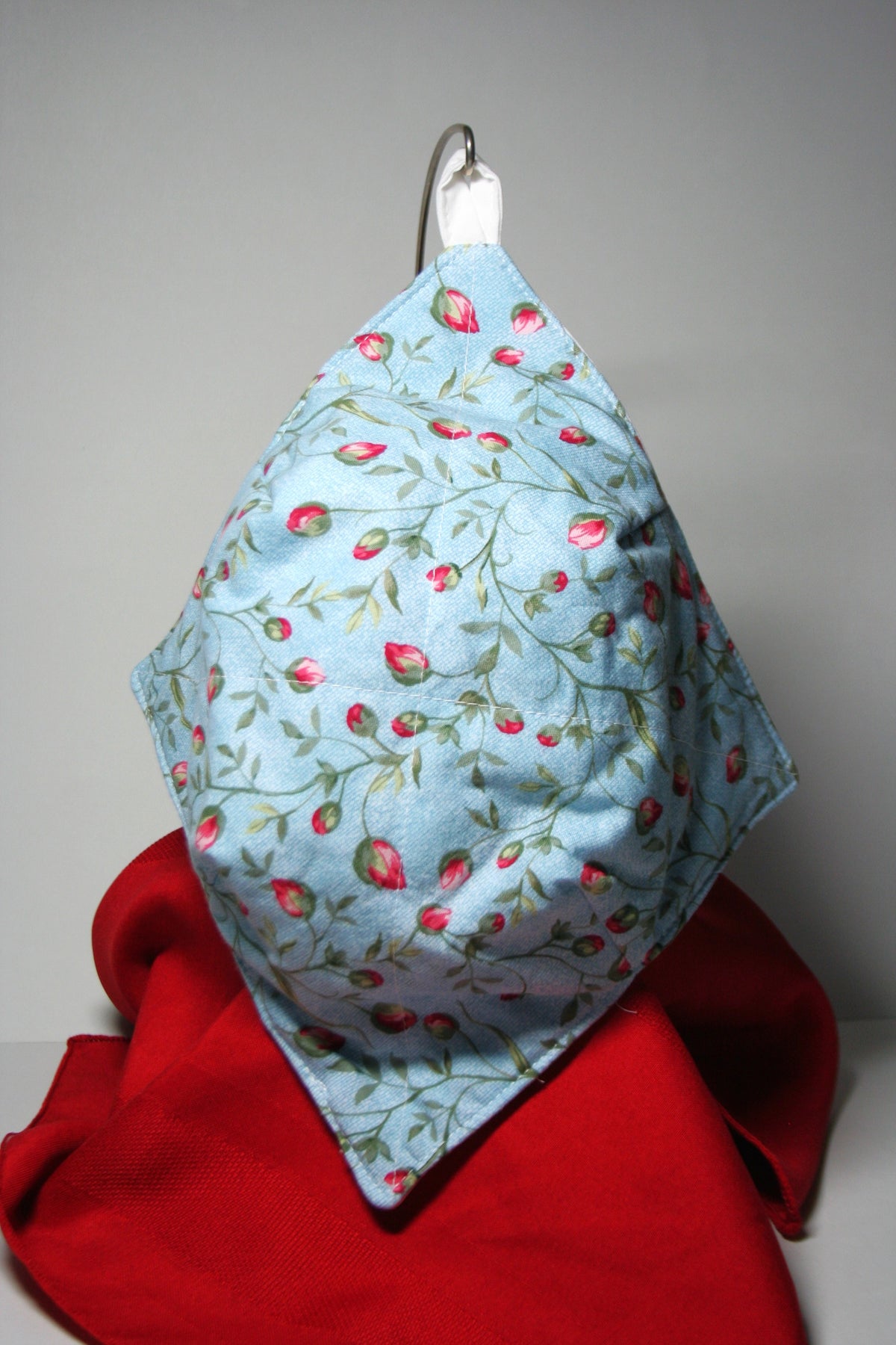 Bowl cozy - blue with pink roses