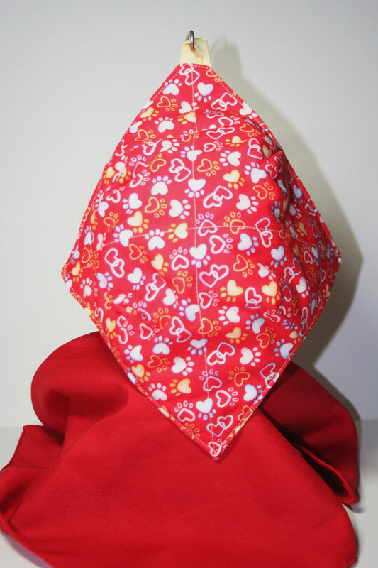 Bowl cozy - red with paw prints