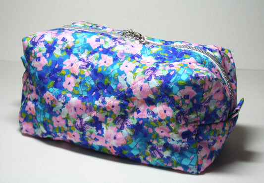 Floral boxy bag (large) - blue with pink flowers