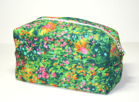 Floral boxy bag (large) - green with orange flowers