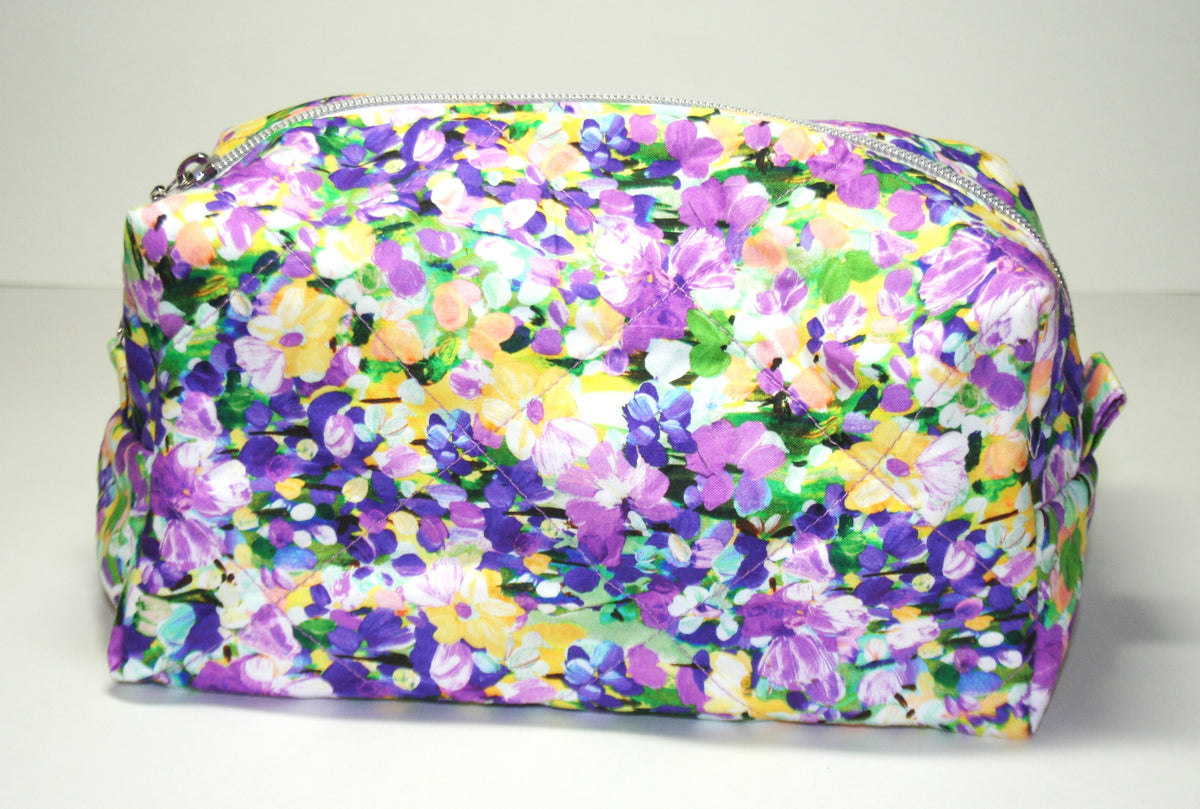Floral boxy bag (large) - purple and yellow flowers