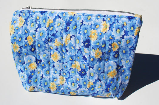 Zipper pouch - light blue and yellow floral